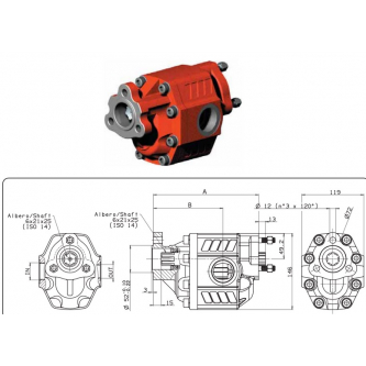 Gear pump Binotto NPH-34 TANDEM UNI R